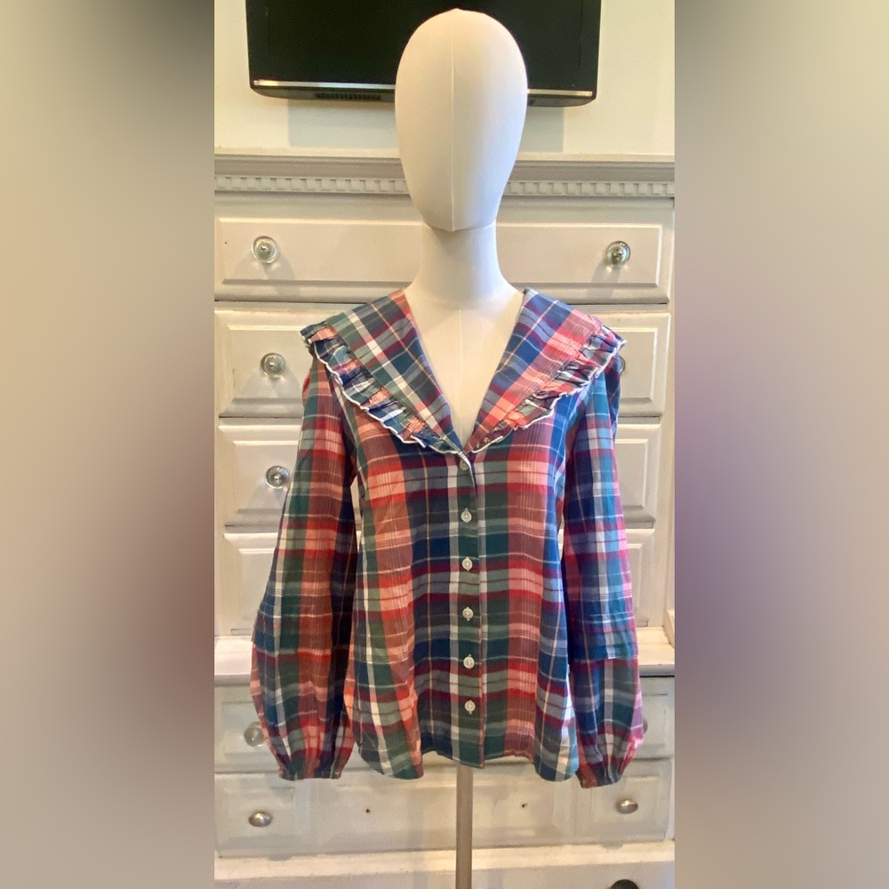 FREE PEOPLE Multicolor Plaid Ruffle Top
